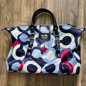 Vintage Coach Madison Op Art Patriotic Colored Circle Print Satchel